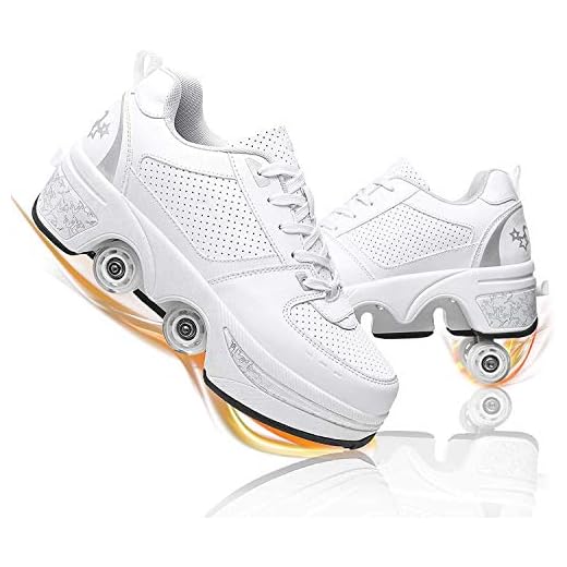 Zapatillas con Ruedas Automática Calzado De Skateboarding Zapatillas De Skate con Ruedas Patines En Línea para Adultos Y Niños,Plata,34