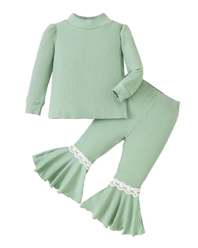 Mioglrie Toddler Girl Clothes 2T 3T Girl Clothes Fall Winter Outfits Green Long Sleeve Clothing Set