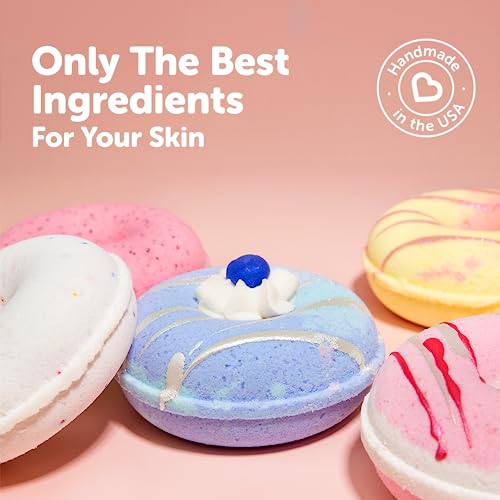 Bath Bombs, 6 Bath Bombs Donuts Gift Set, Perfect For Bubble & Spa Bath, Rich In Almond Oil, Epsom Salt & Kaolin Clay, Fizzy Spa To Moisturize Dry Skin, Gift For Her, Mothers Day #TOP1