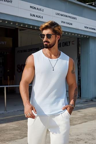 Image of COOFANDY Mens Casual Tank Tops 2 Pack Waffle Knit Sleeveless Shirt Breathable Tank Shirts Summer Muscle Tee