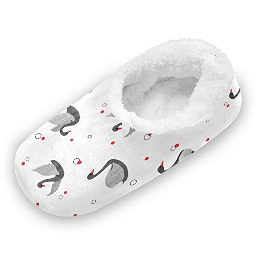TropicalLife LUCKYEAH - Pantuflas de casa con patrón de cisne de pájaro, para mujeres, hombres, pies peludos, cómodos, cálidos, de espuma viscoelástica, para interiores y exteriores, para el