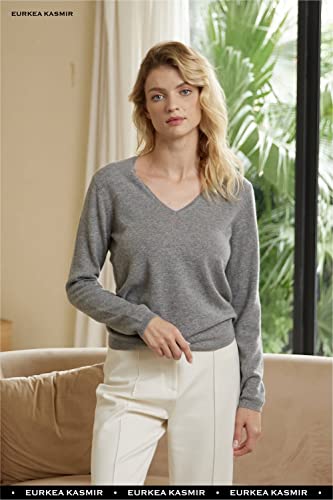 Image of EURKEA Women's V Neck 100% Cashmere Sweater, Long Sleeve Pullover, Winter Top for Women, Gifts Ready