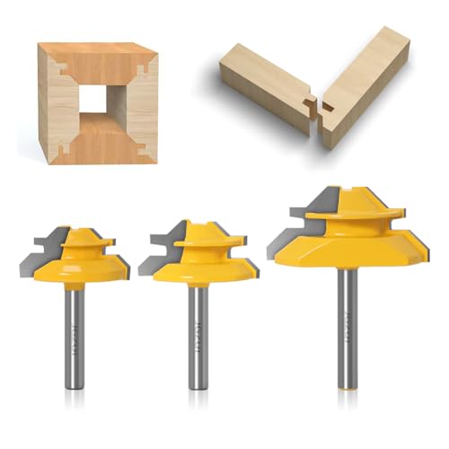 JGZUI 45 Degree Lock Miter Router Bits 1/4 Shank 3Pcs C3 Carbide Set