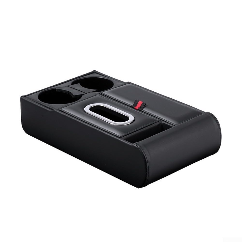 Boîte à mouchoirs pour voiture avec accoudoir et support de téléphone, boîte de rangement avec repose-coude, organiseur de véhicule avec distributeur de mouchoirs (noir)