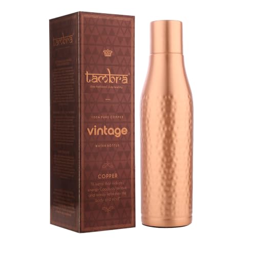Image of Tambra Pure Copper Wine Diamond Water Bottle with Advanced Leak Proof Protection and Joint Less With Matt Finish Look | Ayurveda and Yoga Health Benefits | (950 ml, Pack of 1)