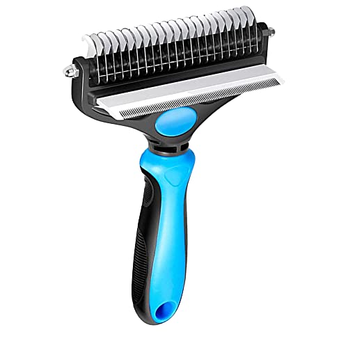 kangson 2 in 1Deshedding Comb for Dogs/Cats,Pet Deshedding Brush,Grooming Tool & Undercoat Rake Dematting Easy Mats Tangles Removing, Short to Long Hair Rakes blue ks5931 7.1in*4.9in*1.6in