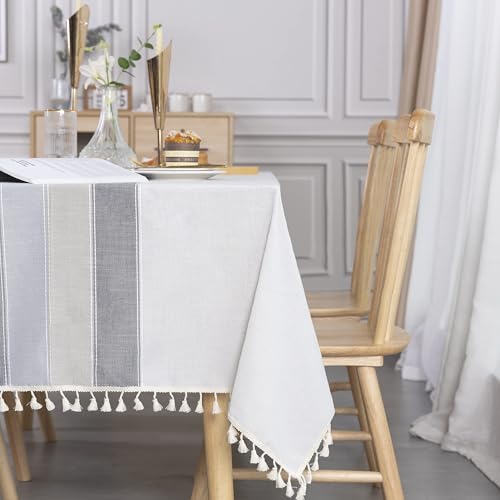 SUNBEAUTY Tischdecke 140x260 wasserdichte Abwaschbar Tischtuch Elegant Baumwolle Leinen Rechteckig Tischwäsche Tischdecke mit Quaste für… – Ansicht 1