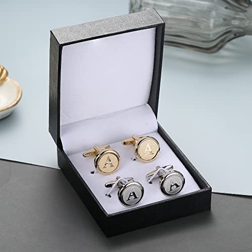 Orazio 2 Pairs Cufflinks For Men Stainless Steel Personalized Initial Cufflinks Silver Gold Engraved Cuff Links Alphabet Letter A-Z With Gift Box For Father Husband #TOP3