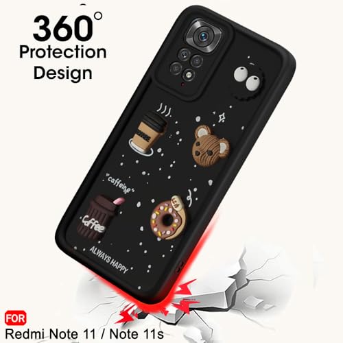 Image of TheGiftKart Back Cover Case for Mi Redmi Note 11 / Note 11s | Cute Fun Cartoon 3D Bear Coffee Case | Full Camera Protection | Shockproof Back Cover Case for Redmi Note 11 / Note 11s (Silicone, Black)