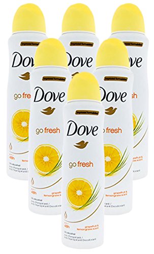 Improved Formulation Go Fresh Dove Anti-Perspirant Deodorant Spray Grapefruit & Lemongrass Scent (6 Can)
