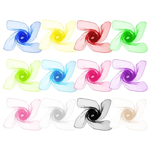 12 Pcs Lightweight Satin Ribbon Scarfs, 50s Sheer Square Retro Neck Head Chiffon Scarfs, Retro Dot Sheer Scarf Set, Juggling Dance Scarf Set for Women