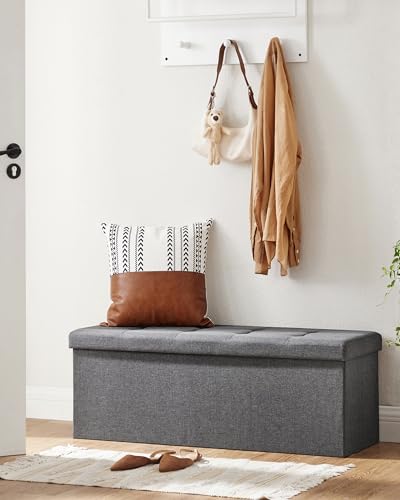SONGMICS Sitzhocker mit Stauraum, klappbare Sitzbank, 38 x 110 x 38 cm Fußbank, Aufbewahrungsbox, bis 300 kg belastbar, für Wohnzimmer Schlafzimmer Flur, schiefergrau LSF77K