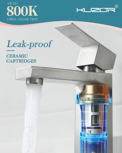 Kuzor Bathroom Faucets 1 Or 3 Single Handle, Brushed Nickel Bathroom Sink Faucet With Metal Pop Up Drain, 304 Stainless Steel Modern Faucet For Bathroom Sink Square #TOP6