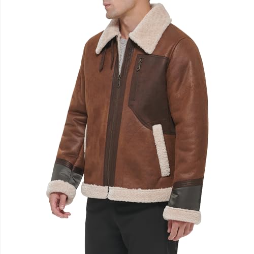 Image of DKNY Men's Faux Shearling Bomber Jacket With Faux Fur Collar