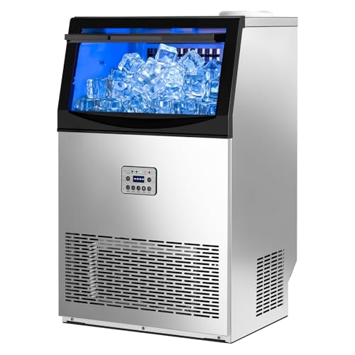 LEADZM Machine à Glaçons Commerciale 50 kg/24h, Capacité de Stockage 23 kg, 50 Glaçons par Cycle, Acier Inoxydable, Nettoyage Automatique, Idéale pour...