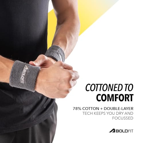 Image of Boldfit Cotton Wrist Band for Men & Women 3 Inch - Wrist Sweat Band for Badminton Football, Basketball, Running & Athletic Sports, Sweat Absorbent Wrist Bands
