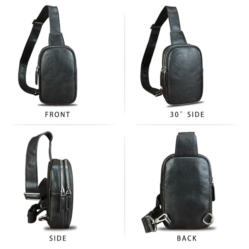 LRTO Genuine Leather Sling Bag for Women Small Crossbody Purse Handmade Daypack Retro Shoulder Backpack Vintage Chest Pack (Black)4