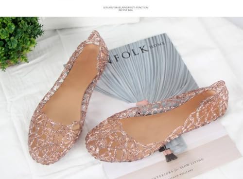 Jelly Mesh Ballet Flats for Women Sparkly Jelly Sandals Clear Hollow Water Slides Slip on House Slippers Wide Lightweight Breathable No Slip Dressy Ballerina Shoes Summer Beach Party Cruise Vacation3