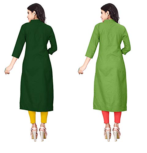 Image of NATEK Women's Cotton Straight Plain Kurtis Combo Pack of 2