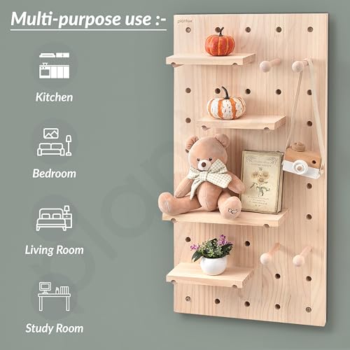 Image of Plantex Multipurpose Pine Wall Mount Wood Pegboard For Home /Wood Display Shelf /Wall Organizer For Bedroom /Kitchen /Bathroom - (32X16 Inches)