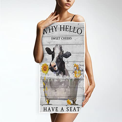 Pfrewn Sunflowers Cow In Bathtub Hand Bath Towels Soft Absorbent Bathroom Guest Towel Hanging Kitchen Dish Towel For Home Decor 16X30 In #TOP4