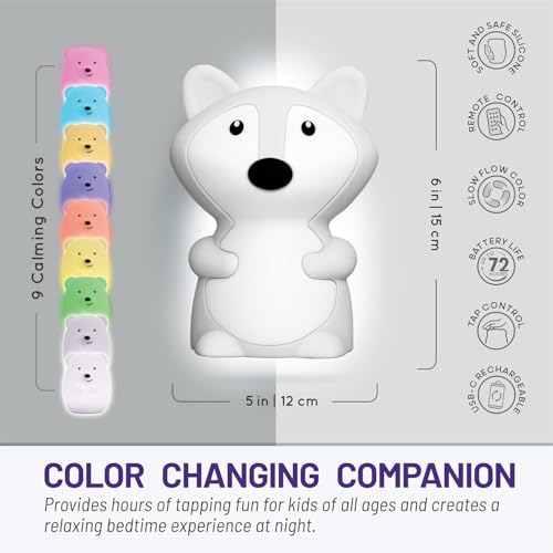 Image of MUID Fox Silicone Night Lamp | Rechargeable Nursery Night Light for Kids, Portable Color Changing LED Nightlight - Break Resistant, Eye Caring, Adjustable Brightness & Color and Time Setting