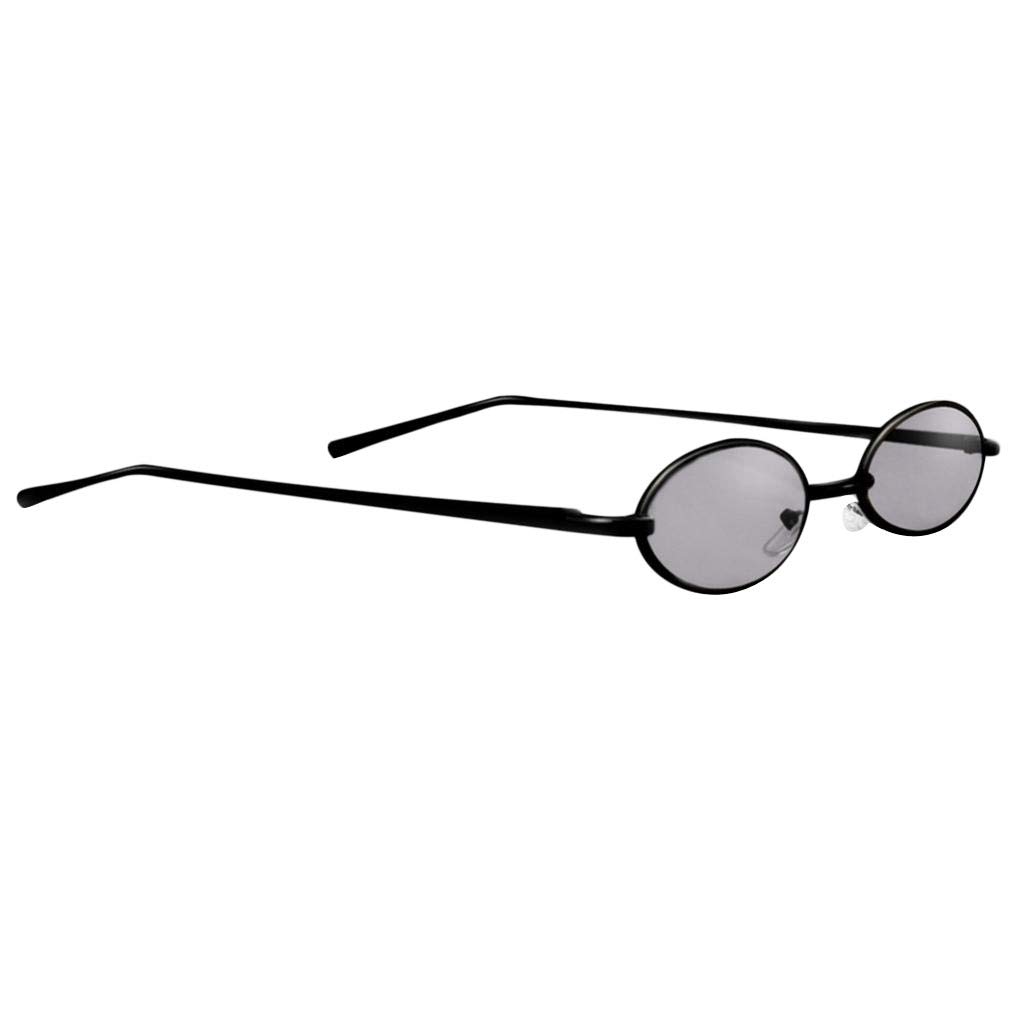 Small Metal Frame Oval Candy Color Sun Glasses Black Lense + Black Frame-image-2