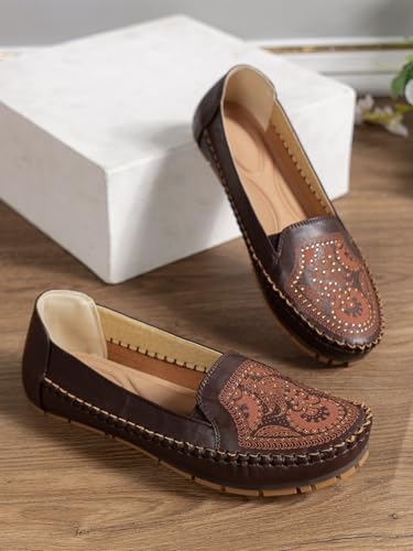Image of Loafers for Women Leather Business Casual Shoes Comfortable Lightweight Penny Loafers Slip On Work Flats Moccasins Driving Boat Shoes