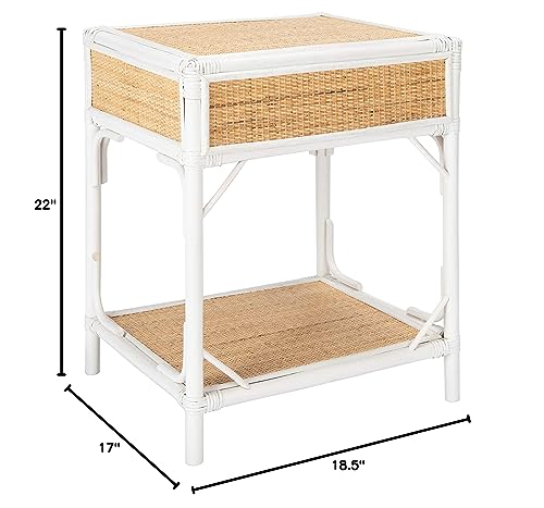 SAFAVIEH Home Collection Roya White and Natural Rattan 1-Drawer 1-Shelf Nightstand - Image 14