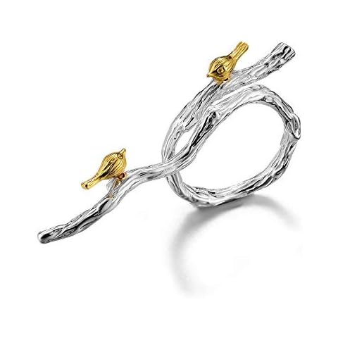 Springlight ♥Valentines Gifts for Her S925 Sterling Silver Rings Birds on Branch Open Ring Funny Original Design Adjustable Rings Handmade Jewelry Gifts for Women.(Silver) Cover
