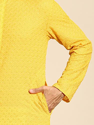 Image of Rajubhai Hargovindas Men Pure Cotton Chikankari Embroidered Straight Kurta