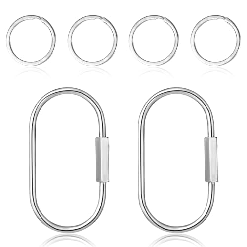 2.52 X 1.34 Inch Brass Screw Lock Keychain with 4 Rings Sliver Brass Screw Lock Clip Key Chain Ring Durable Simple Bras Keychain Holder Brasss Key Ring Simple Style Car keychains for Christmas Gifts