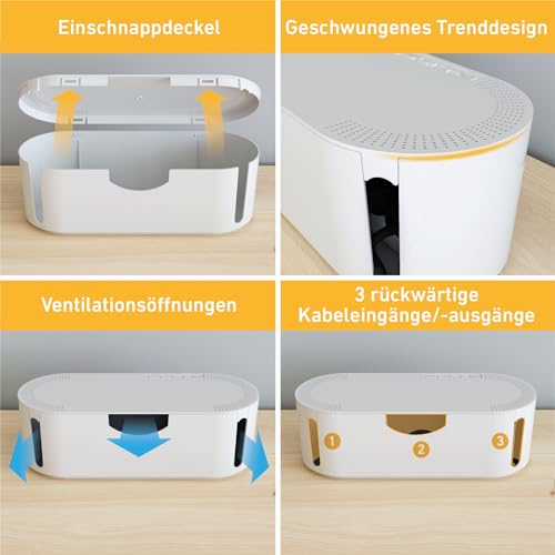 D-Line Kabelbox, Verlängerungsblöcke verstecken, Kabelmanagement für Schreibtische, TV-Kabel organisieren – 325mm (L) x 125mm (B) x 115mm (H) – Klein, Weiß
