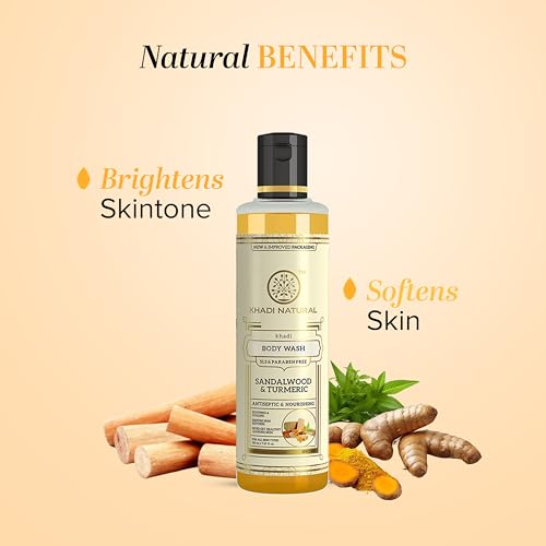 Khadi Herbal Sandal and Turmeric Herbal Body Wash, SLS and Paraben Free, 210 ml