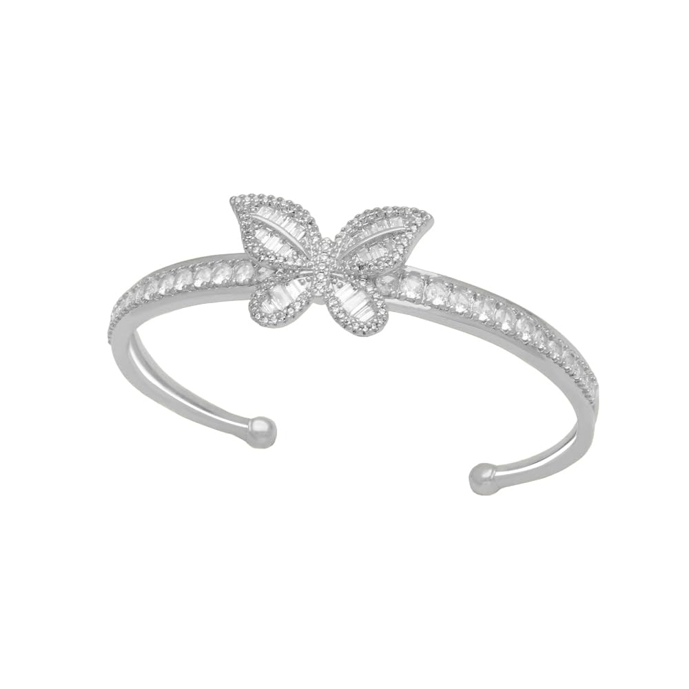 Sparkly Rhinestones Butterfly Open Layered Bangle Bracelet for Women Cubic Zirconia Fashion Dainty Double Layer Crystal Adjustable Wrap Cuff Bracelets Wrist Hand Jewelry Prom Party Gift for Her