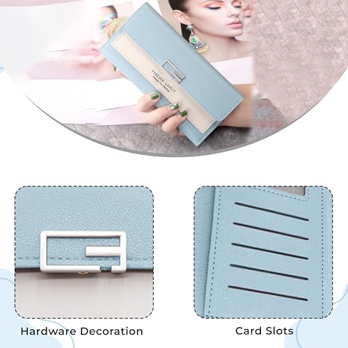 Image of Kraptick Women's Wallet - Stylish & Compact Clutch Purse, Card & Coin Holder with 13 Slots, Money Organizer & Travel Wallet for Women (Blue)