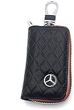 DEFTEN The Mercedes-Benz Premium Leather Car Key Chain Coin Holder Zipper Case Remote Wallet Bag for Benz C200.E200.S500.GLS.GLC is Suitable for All Mercedes-Benz Models (Black)