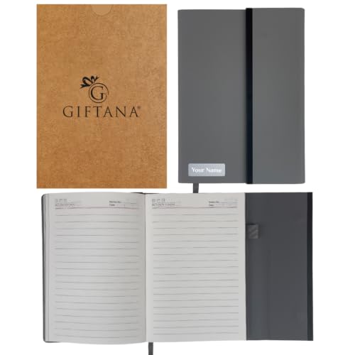 Image of Giftana Personalized Diary with Name, Customized Leather Notebook Diary with Magnetic Flip Lock, A5 Size, 192 Ruled Pages Office Diaries for Writing, New Year Corporate Gifts for Employee (Grey 2)