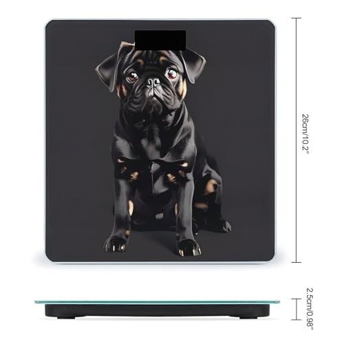 Báscula digital para baño con diseño perro pug negro miniatura 2