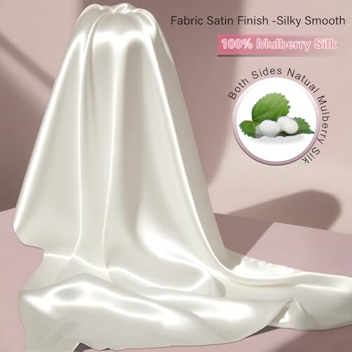 Mulberry Silk Pillow Cases with Zipper, Ultra Smooth Soft Breathable Cooling Pillow Cases for Hot Sleepers, Silk Satin Pillowcase for Hair and Skin, Gifts for Women (Ivory, King Size, 1 Pack)