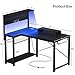 Homieasy Small Gaming Desk with Power Outlets Pegboard LED Light, 43 Inch L Shaped Computer Desk with Monitor Stand Storage Shelves, Reversible Corner Desk with Headset Hooks, Carbon Fiber Black