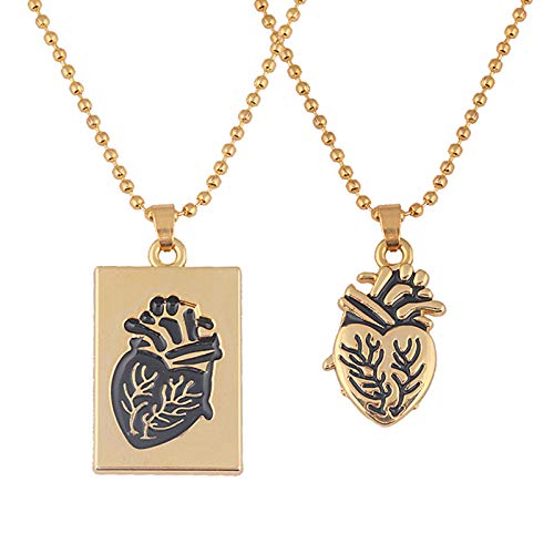 JENPECH Colar com pingente de strass corrente de clavícula, 2 peças criativas em formato de coração