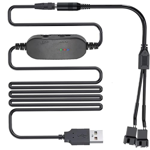 VISSQH 12V contrôleur de Vitesse du Ventilateur PC,USB DC 5V Step Up Boost vers 12V 2 Broches Contrôleur avec 1 à 2 Câbles de Adaptateur d'alimentation...