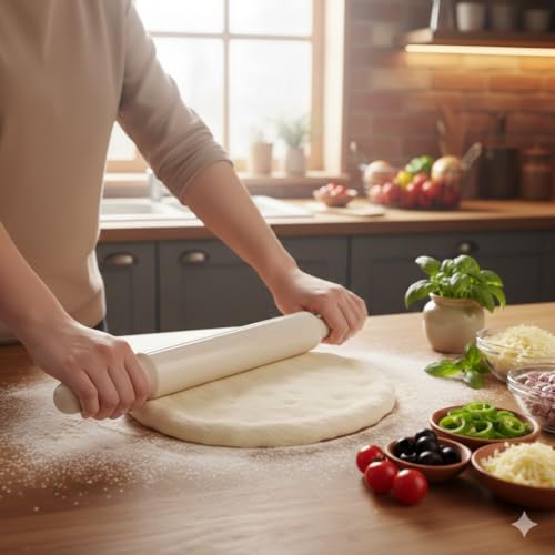 نشابة عجين بلاستيكية، سطح غير لاصق، خفيفة الوزن ومتينة، امنة للاستخدام في غسالة الصحون (بيج، M)