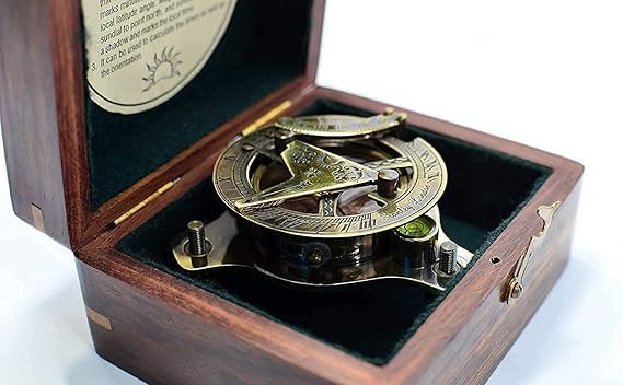 Handmade Brass Antique Sundial Compass with Wooden Case 2.5 Inches-picture-35