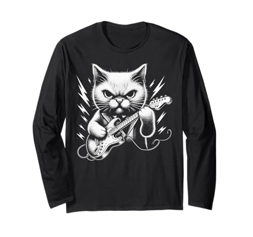 Drummer Cat - Divertente gatto batterista musica rock Maglia a Manica
