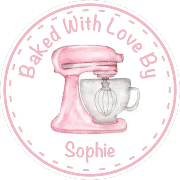 Personalised Home Baking Labels Design Pink Food Mixer Any Name Added
