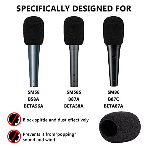 Image of Geekria for Creators Foam Windscreen Compatible with Shure MV7, BETA 57A, BETA 58A, PGA48-QTR, PGA58-XLR Microphone Antipop Windshield, Mic Wind Cover, Sponge Foam Filter (Black / 2 Pack)