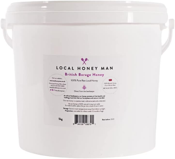 100% Pure raw and Local - 5kg Bucket Borage Honey- 100% Pure Real Local Honey - Direct from The British Beekeeper - Borage Honey - 5kg Bucket