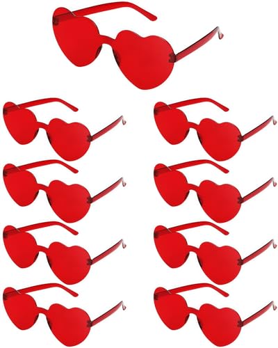 9 Pairs Heart Glasses Heart Shaped Frameless Sunglasses Trendy Transparent Color Party Sunglasses